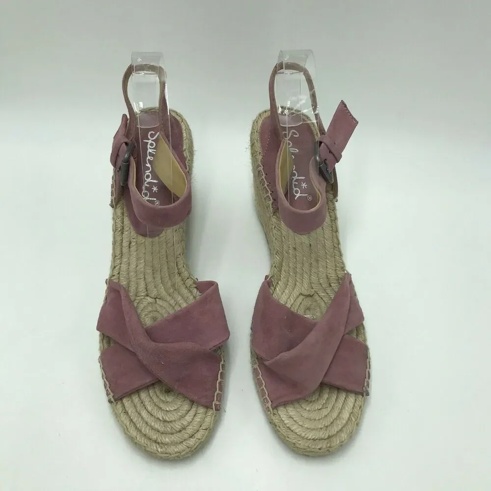 Splendid Women's 10 Fairfox Espadrille Wedge Sandal Pink Leather Strappy